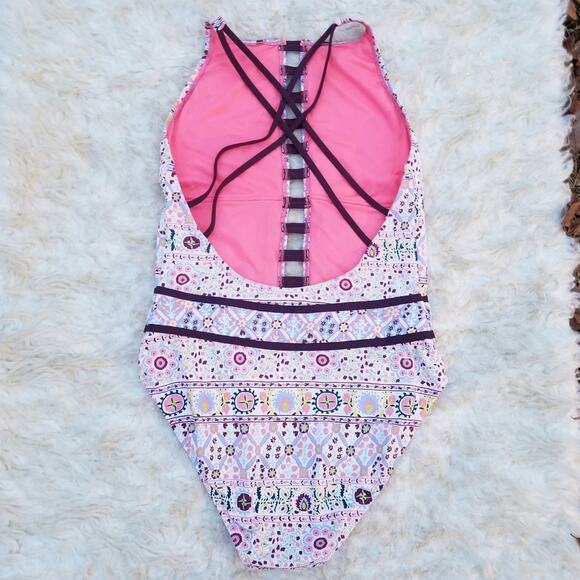 Ladder Front 1 Piece Swimsuit Bleu Rod Beattie Size 10 Pink Floral Print EUC - Picture 6 of 7